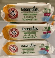 3 Arm  Hammer   Essentials Deodorant Wipes On-The-Go 30 Wipes Each       