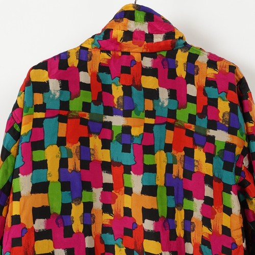 Vintage 80s Colorblock All Over Print Silk Jacket Womens Size Medium Chris Allan - Picture 15 of 15