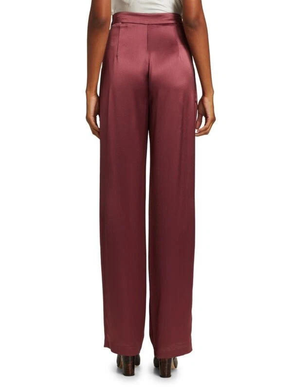 CINQ a SEPT Nocturne Dark Pink Purple Alexi Luxe Satin Straight-Leg Pants 2 = XS - Image 2 of 4