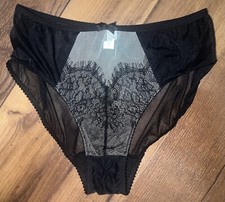 Vintage Fit Fully Yours Black Panties Sheer Lace Women s Medium High Waist Hip