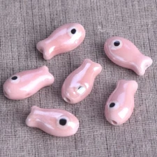 10pcs 19x10mm Fish Shape Handmade Glossy Glazed Ceramic Porcelain Loose Beads