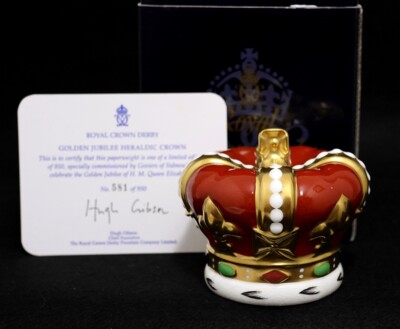Royal Crown Derby ''Jubilee Crown'' Box & Cert. Briefbeschwerer Exklusiv 1. Qualität