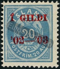 Iceland 1902 (AFA 30B, MI 30B, SC 56) Overprint 20 aur - MH