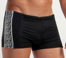 Fashion Mens Swimwear,Square Boxer Trunks, Black Dark Grey, Swimming Suit