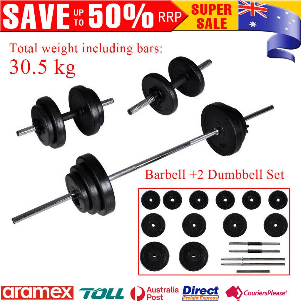 30.5kg Dumbbell Barbell Weight Set 3 pcs Adjustable Home Gym