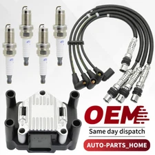 Ignition Coil +4X Spark Plug + Wire Set for Seat Beetle Golf Jetta L4 UF277 USA