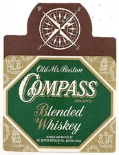 Old Mr. Boston Compass Brand Blended Whiskey Advertising Label
