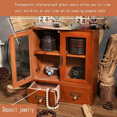Rustic Vintage Mini Pine Counter Top Cabinet - 12'' L X 4.7'' W X 14'' H with 2 ...