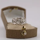 K3.6 Vintage 925 Silver Art Nouveau style Swirl Leaf Motif Band Ring Size O 1/2