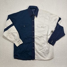 Wrangler Brushpopper Western Shirt Mens L Colorblock Vintage Button Blue Cream