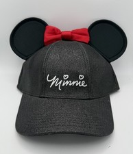Adult Black Disney Minnie Mouse Glitter Baseball Hat Ears Bow Cap Adjustable NWT