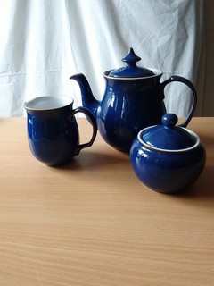 Denby Imperial Blue 13cm Teapot Jug And Sugar Bowl Set