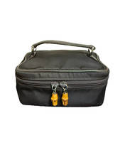 GUCCI Sacchetto Accessorio Cosmetico Vanità Bambù Nero Nylon Pelle Autentico