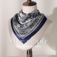 100 Silk Square Scarf Women Neckerchief Wrap Kerchief Dark Blue Paisley 53 53cm