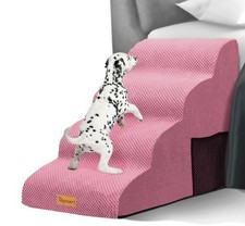 High Density Foam Dog Steps 4 Tiers,Extra Wide Deep Pet Steps,Color Pink