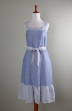TALBOTS $139 Blue White Striped Bow Belted Linen Tank Dress Size 4 Petite