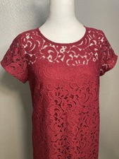 Loft Open Lace Dress Womens 4 Red Sheer Lined Career Whimsical Fairy Romantic