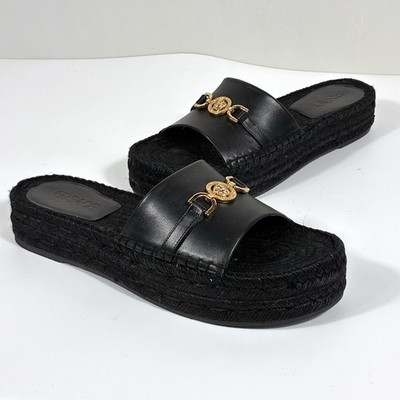 Versace Medusa '95 Espadrille Platform Slide Sandals Black 40.5 EU NEW