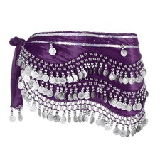 Belly Dance Hip Scarf 59x11" with 248 Silver Coin, Purple