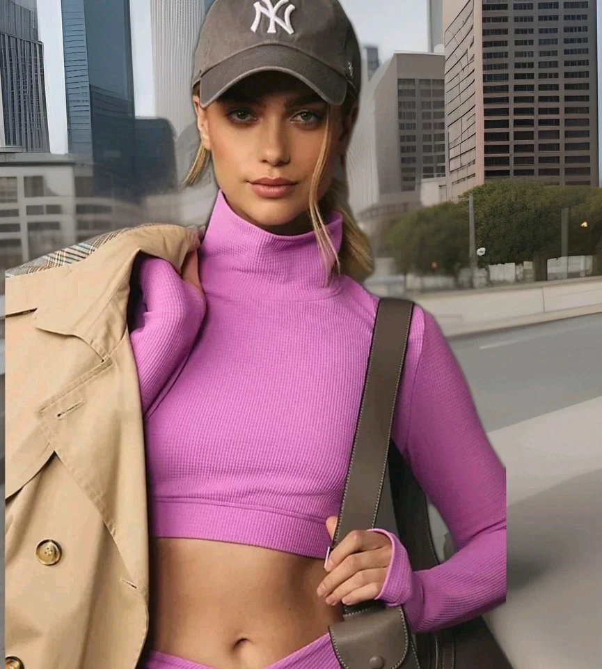 Anthropologie Year Of Ours S Drift Top com nervuras gola alta lilás roxo novo sem etiquetas - Imagem 2 de 4