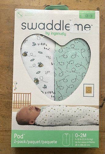 SwaddleMe, Compression Baby Swaddle Pod, Two-Way Zipper, 0-2 Months, Little Bees