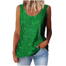 Ladies Glitter Sequins Tank Tops Party Scoop Neck Blouse Club Tee Shirts Vest UK