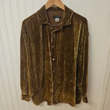Citron Santa Monica Tunic Blouse Womens Size Small Gold Crushed Velvet Button 