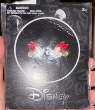 Disney Minnie Mouse Red Bow Stud Earrings, Butterfly Back, Metal, Red/White/Gold
