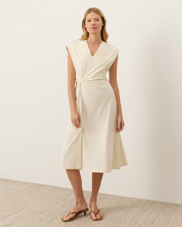 PACT Organic Fit & Flare V-Neck Twist Dress - Vanilla