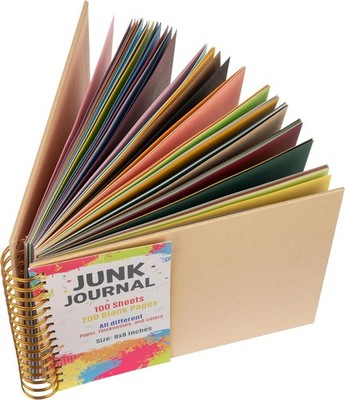 Junk Journal, 8.0'' x 8.0'', 100 Unique Sheets 200 Pages, Scrapbook Paper