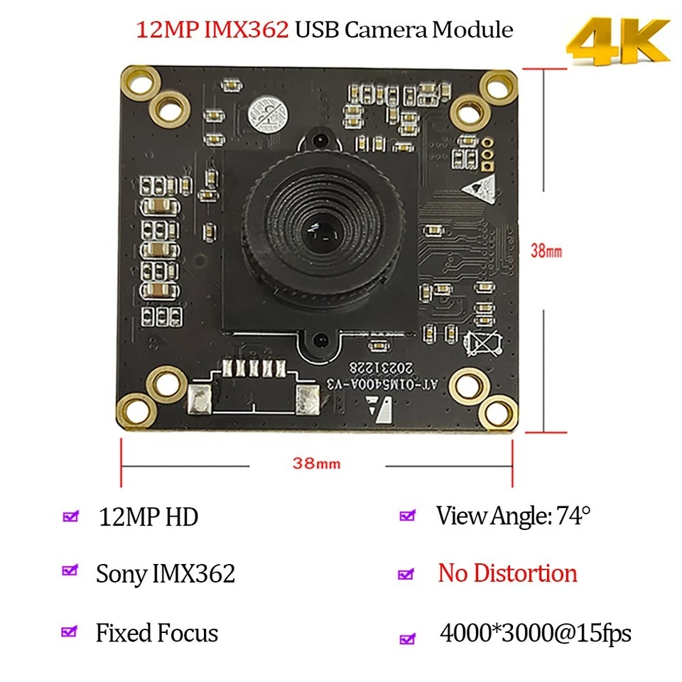 4K 12MP IMX362 USB Kamera Modul FF 74Grad OTG Webcam UVC Free Drive 4000x3000
