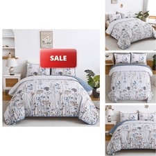 Dobuyly Blue Queen Quilt Set 3pc Microfiber 96x90 Brown Floral