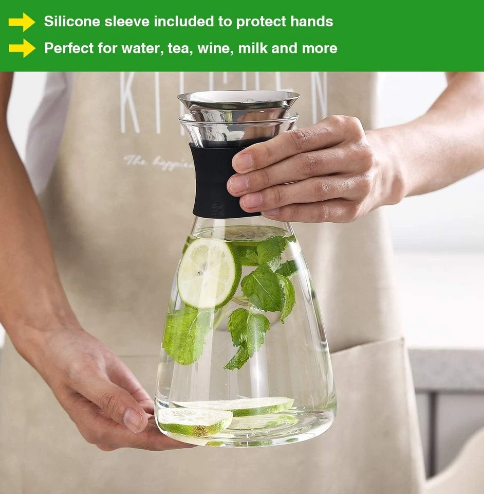 2Pcs 37oz/1100ml Glass Carafe with Stainless Steel Silicone Filter Lid for Tea - Image 4 of 4