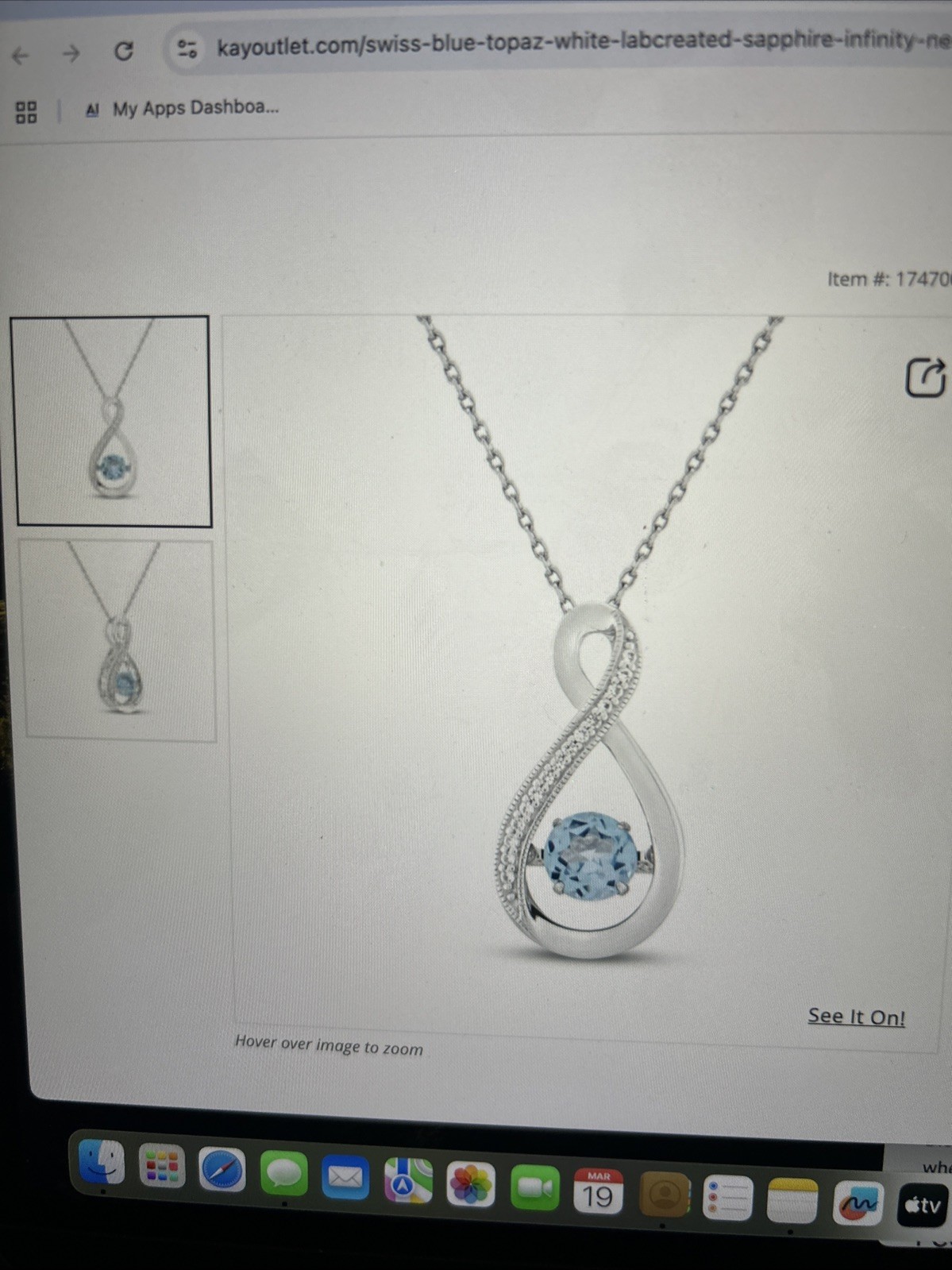 Swiss Blue Topaz & White Lab-Created Sapphire Infinity Necklace Sterling Silver