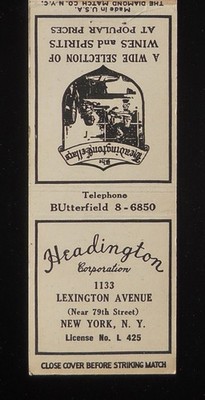 1930s Headington Cellars Wide Selection of Wines and Spirits 1133 Lexington NYC