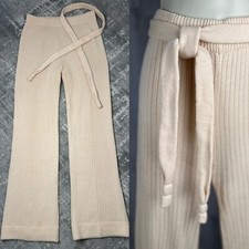 1970s Vintage Pants Cable Knit Stretch High Waist Peachy Taupe 28-34" Waist