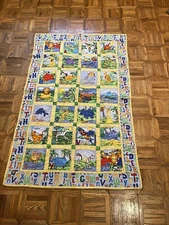 Baby Blanket Crib Quilt Alphabet Animals Safari Bright Bold Colors Double Sided