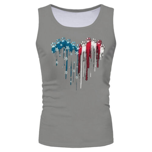 Men's Vest Top Independence Day Flag Printed Casual Shirt Sleeveless Tank Tee - Picture 12 of 141