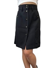 CHANEL Vintage P04919 CC Logo Skirt Bottoms 42 Black Button Wool Pocket