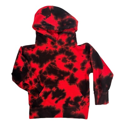 Tie Dye Red and Black Pullover Hoodies Front Pocket Size Kids XS