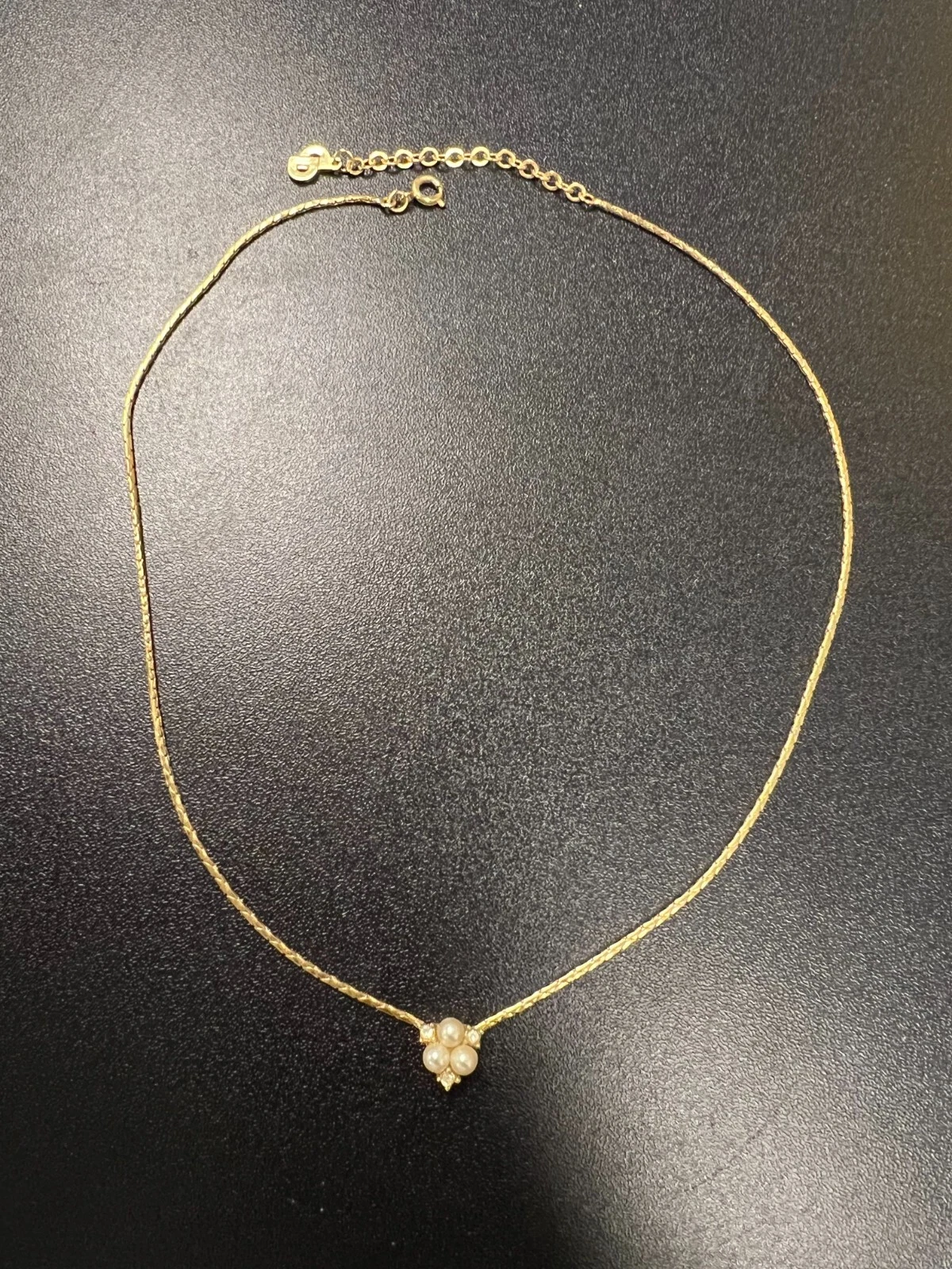 Collana Christian Dior finta perla pietra cristallo placcata oro 17"