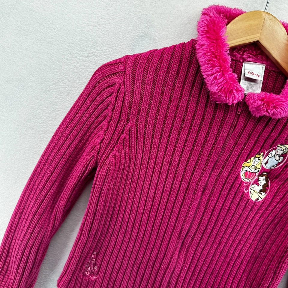Suéter Disney Cremallera Completa Rosa Niñas Grande Manga Larga Tejido Cuello Piel Foto 3 de 4