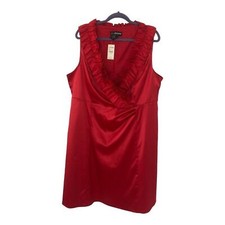 Lane Bryant NWT Silky Red Satin Ruffle Deep V-Neck Pleated Cocktail Dress Sz 22