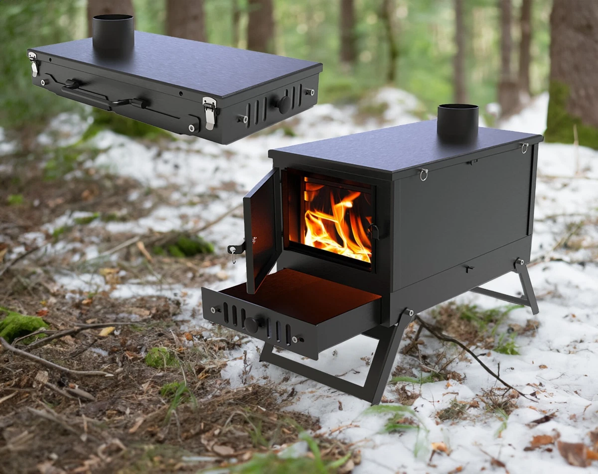 Tent top with woodstove