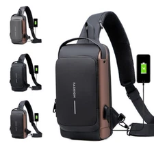 Men's Sling Backpack Waterproof Anti-theft Shoulder Crossbody Chest Bag USB Port