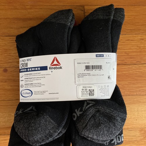 Boys LARGE Reebok Athletic Ankle Socks Quarter Cut Low Cut Black 6-Pack - New - Picture 3 of 4