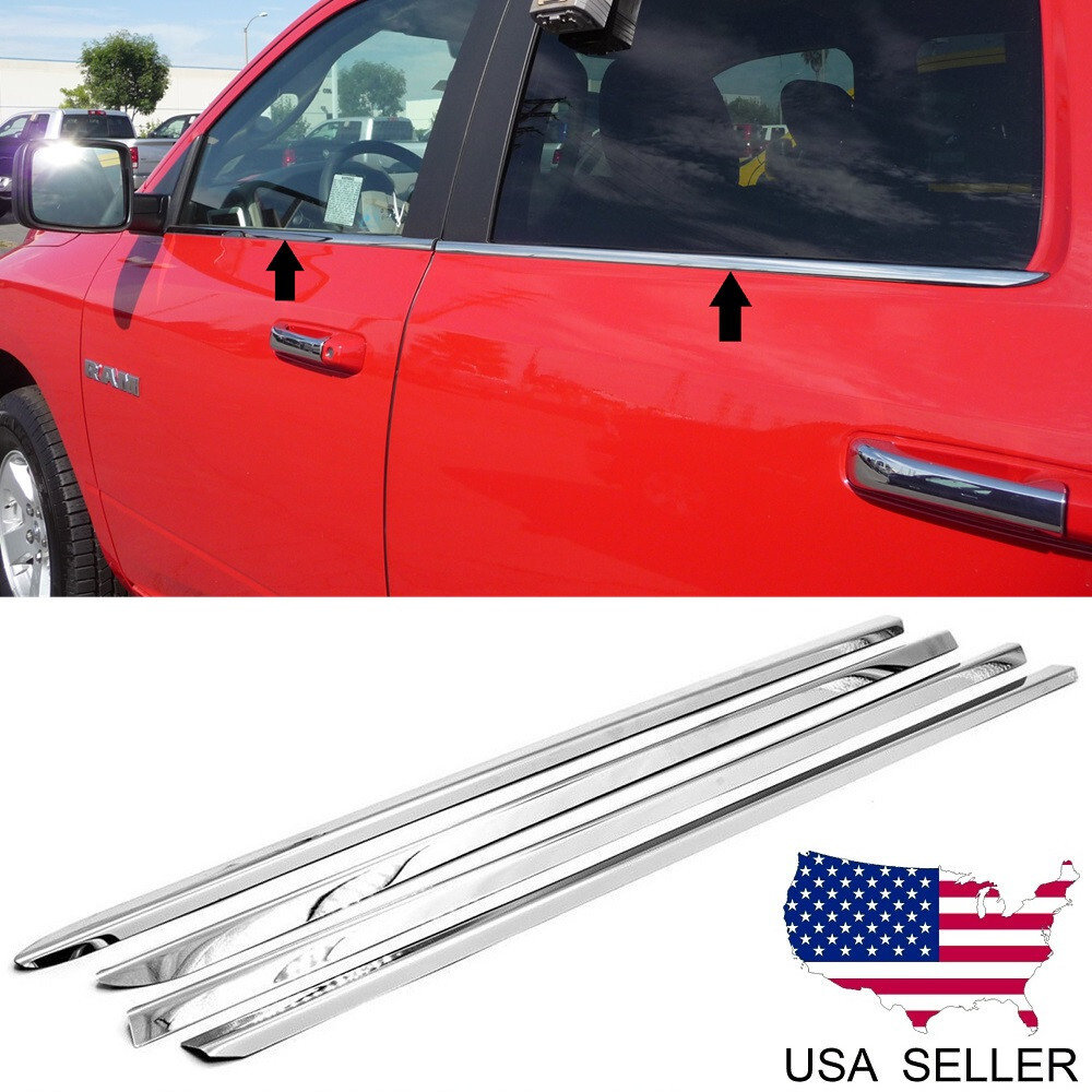 Made In USA Window Sill Trim For 98-01 Dodge Ram Quad Cab - Stainless Steel Chrome Overlay