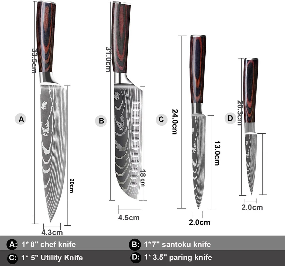 Messerset 4-tlg Profi Küchenmesser Kochmesser Set Edelstahl Scharfe Chefmesser - Bild 2 von 4