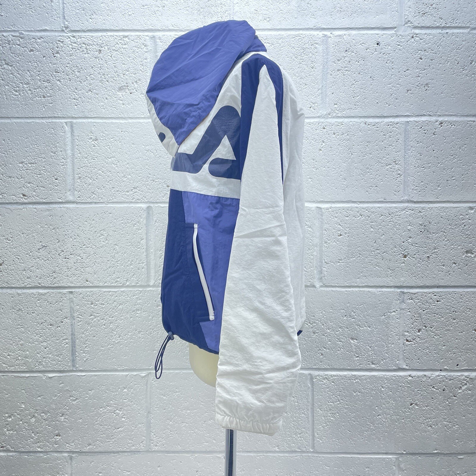 FELPA CON CAPPUCCIO FILA VINTAGE PULLOVER SPELLOUT BIANCO MARINO GIALLO CERNIERA UK 8 XS