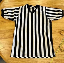 Vintage Majestic Black White Stripe Jersey Official Referee Shirt Top Size Med